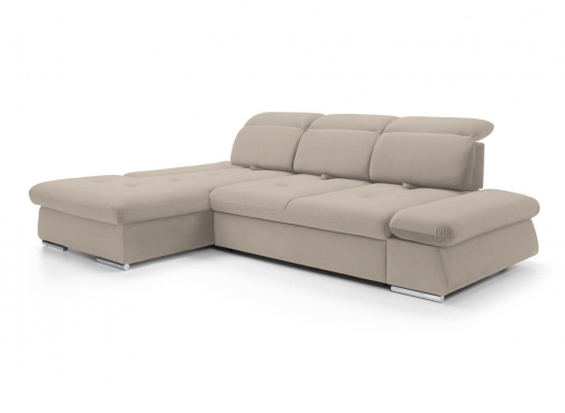 Canapé d'angle convertible avec coffre en velours beige taupe HANEYA - Angle Gauche