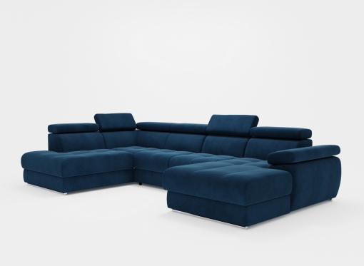 Canapé panoramique convertible avec coffre en velours bleu foncé MARIANO- Angle droit
