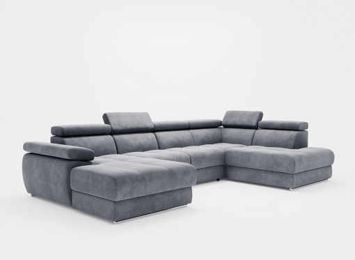 Canapé panoramique convertible avec coffre en velours gris MARIANO- Angle gauche