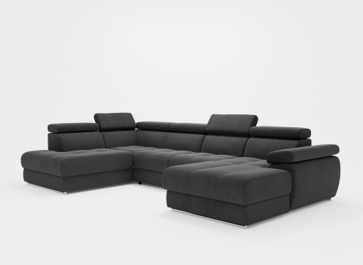 Canapé panoramique convertible avec coffre en velours gris anthracite MARIANO- Angle droit