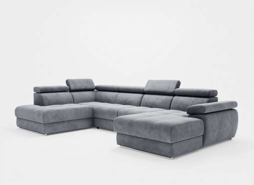 Canapé panoramique convertible avec coffre en velours gris MARIANO- Angle droit