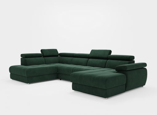 Canapé panoramique convertible avec coffre en velours vert foncé MARIANO- Angle droit