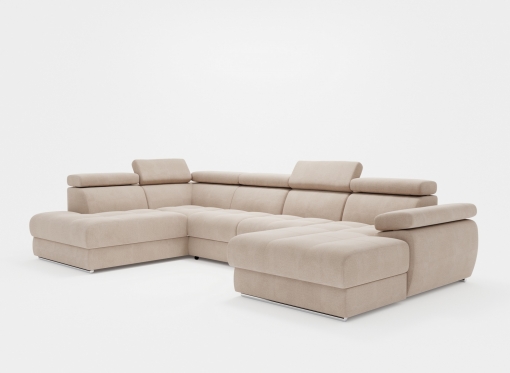 Canapé panoramique convertible avec coffre en velours beige MARIANO- Angle droit