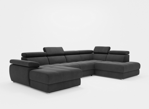 Canapé panoramique convertible avec coffre en velours gris anthracite MARIANO- Angle gauche
