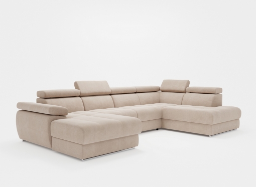 Canapé panoramique convertible avec coffre en velours beige MARIANO- Angle gauche