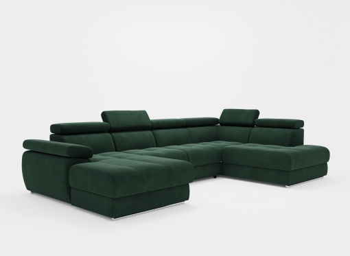 Canapé panoramique convertible avec coffre en velours vert foncé MARIANO- Angle gauche