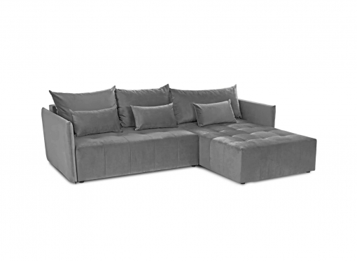 Canapé d'angle convertible et réversible avec coffre en velours gris clair - NICKY