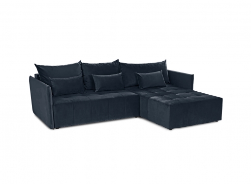 Canapé d'angle convertible et réversible avec coffre en velours bleu foncé - NICKY