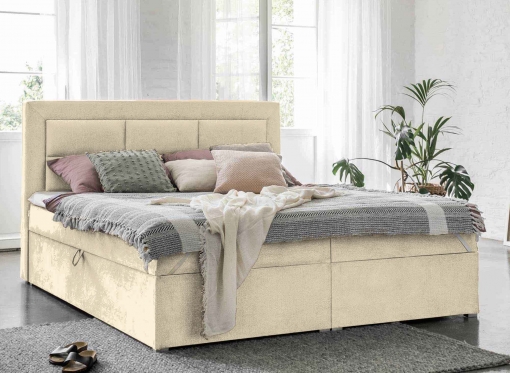 Lit boxspring 180x200 avec coffre de rangement en velours beige - DAKOTA