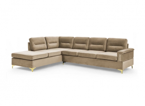 Canapé d'angle réversible en velours beige et pieds doré SOCIA