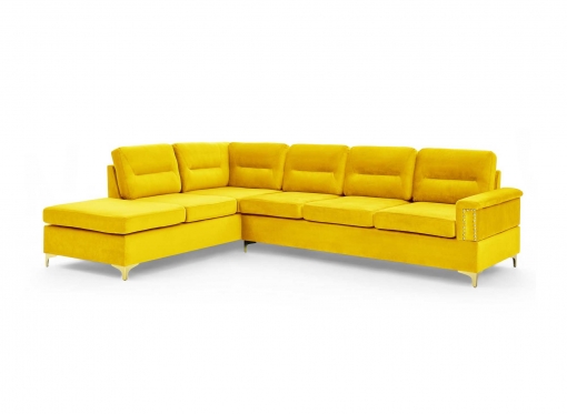 Canapé d'angle réversible en velours jaune et pieds doré SOCIA