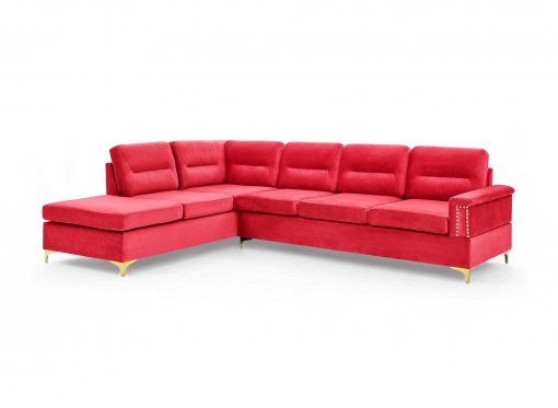 Canapé d'angle réversible en velours rouge et pieds doré SOCIA