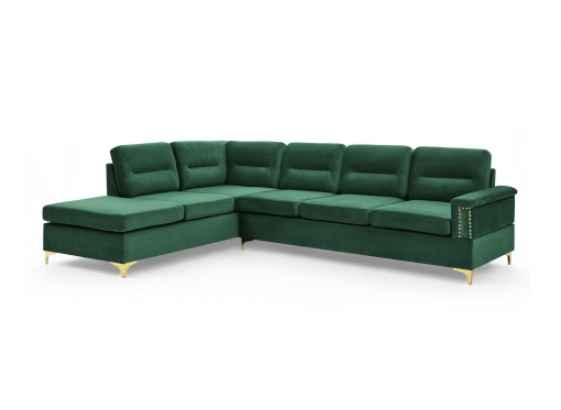 Canapé d'angle réversible en velours vert et pieds doré SOCIA