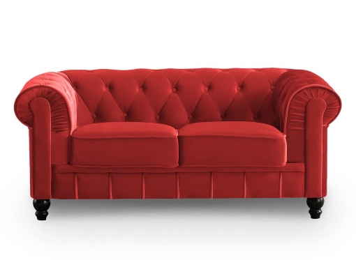 Canapé 2 places velours rouge CHESTERFIELD