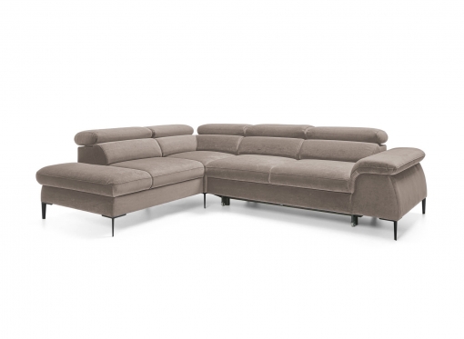 Canapé d'angle convertible avec coffre de rangement en velours taupe SWAN - Angle gauche