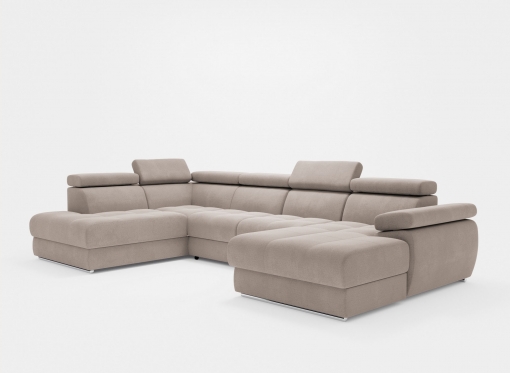 Canapé panoramique convertible avec coffre en velours taupe MARIANO- Angle droit