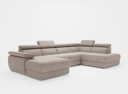 Canapé panoramique convertible avec coffre en velours taupe MARIANO- Angle gauche