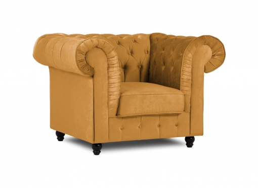 Fauteuil chesterfield en velours moutarde - WILSTON