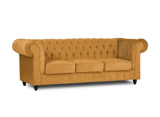 Canapé chesterfield 3 places en velours moutarde  - WILSTON