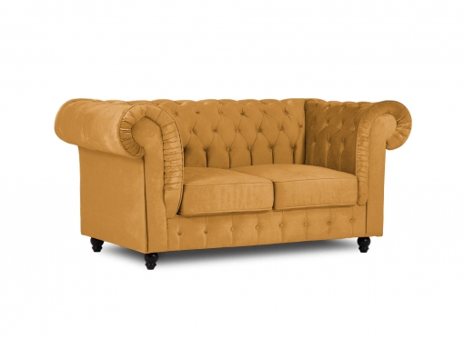 Canapé chesterfield 2 places en velours moutarde - WILSTON