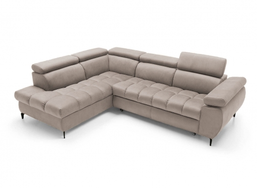 Canapé d’angle convertible matelassé avec coffre en velours taupe LUCIANO - Angle gauche