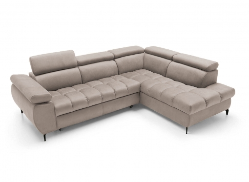 Canapé d’angle convertible matelassé avec coffre en velours taupe LUCIANO - Angle droit