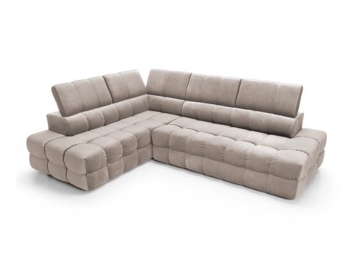 Canapé d’angle convertible matelassé avec coffre en velours taupe LORENZO - Angle gauche
