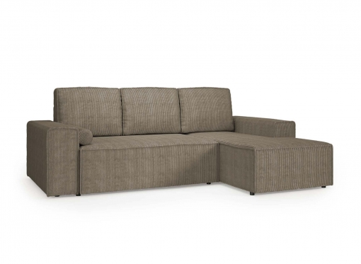 Canapé d'angle convertible avec coffre en velours cotelé taupe DONA - Angle droit