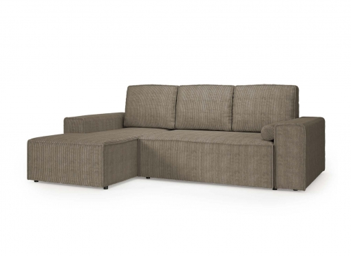 Canapé d'angle convertible avec coffre en velours cotelé taupe DONA - Angle gauche