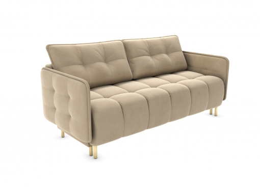 Canapé convertible 3 places avec coffre de rangement en velours beige CASTEL
