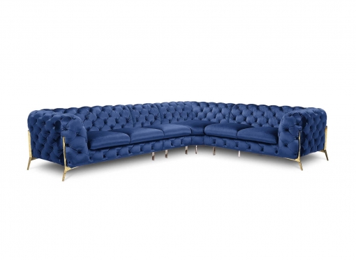 Canapé capitonné chesterfield d'angle réversible en velours bleu CARMEN