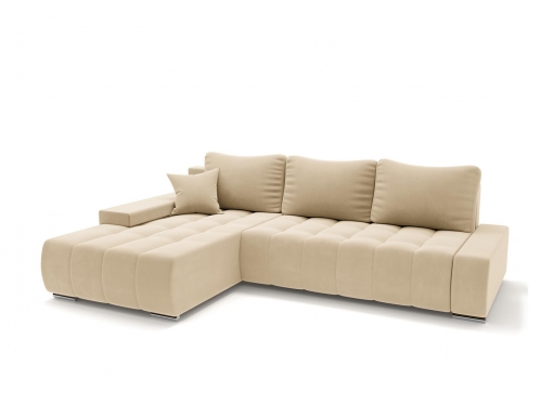 Canapé d'angle convertible en velours beige TOKYO - Angle gauche