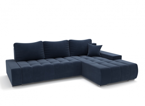 Canapé d'angle convertible en velours bleu foncé TOKYO - Angle droit