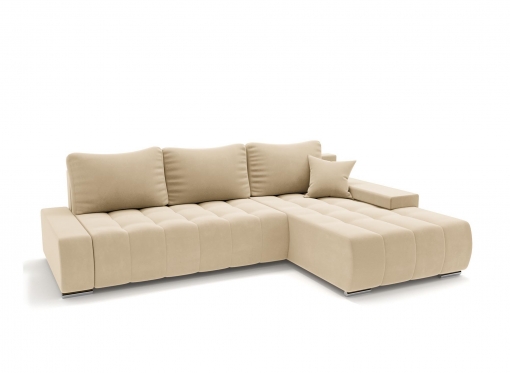 Canapé d'angle convertible en velours beige TOKYO - Angle droit
