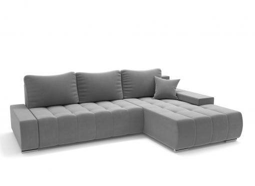 Canapé d'angle convertible en velours gris clair TOKYO - Angle droit