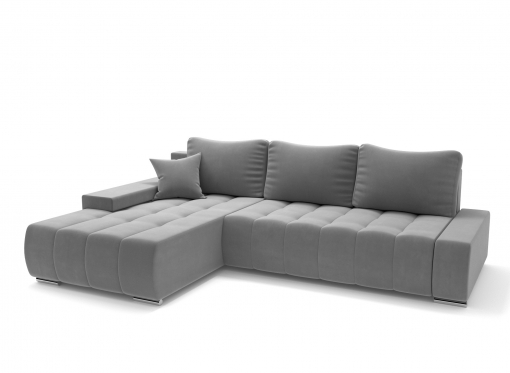 Canapé d'angle convertible en velours gris clair TOKYO - Angle gauche