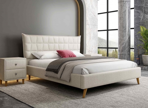 Lit double scandinave en tissu beige 140x190 cm COLINE