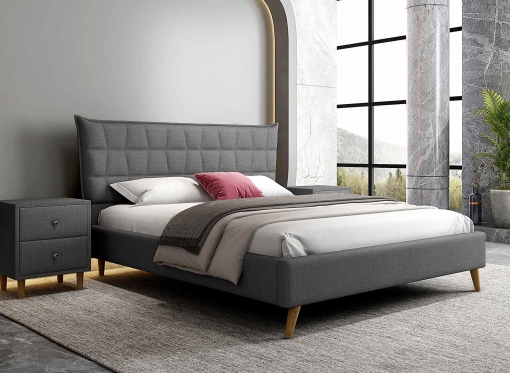 Lit double scandinave en tissu gris 140x190 cm COLINE