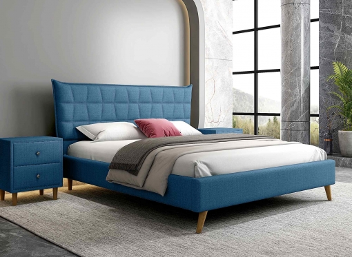 Lit double scandinave en tissu bleu 140x190 cm COLINE