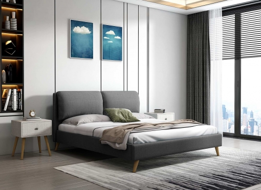 Lit double scandinave en tissu gris 140x190 cm QUINN