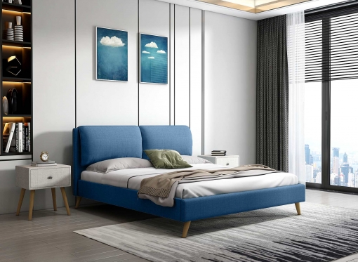 Lit double scandinave en tissu bleu 140x190 cm QUINN