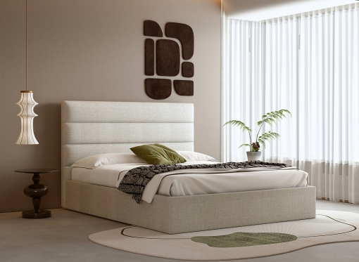 Lit coffre en tissu beige 140 x 190 cm SHANNA