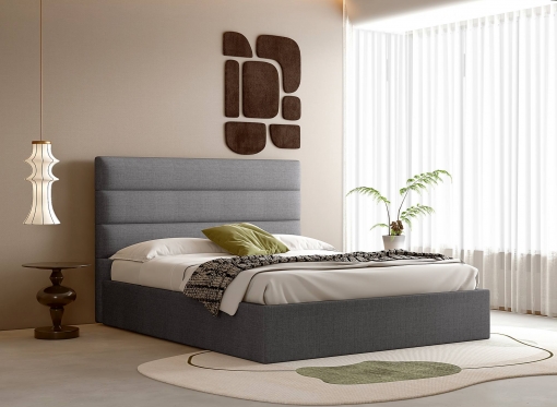 Lit coffre en tissu gris 140 x 190 cm SHANNA