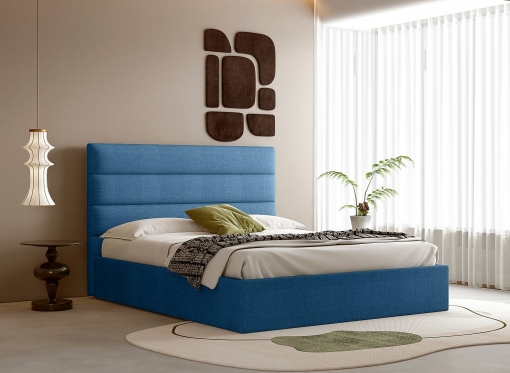 Lit coffre en tissu bleu 140 x 190 cm SHANNA