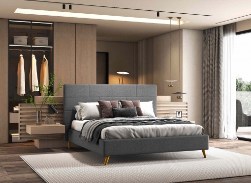 Lit double scandinave en tissu gris 140x190 cm ARTHY