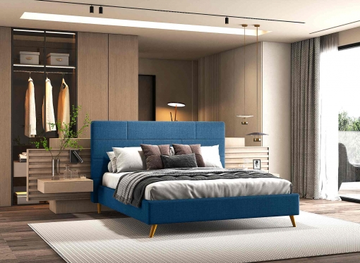 Lit double scandinave en tissu bleu 140x190 cm ARTHY