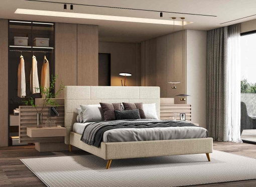 Lit double scandinave en tissu beige 160x200 cm ARTHY