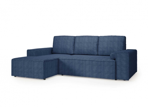 Canapé d'angle convertible avec coffre en velours cotelé bleu DONA - Angle gauche
