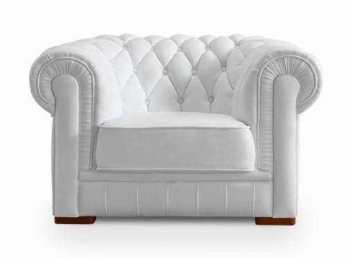 Fauteuil capitonné en cuir blanc CHESTERFIELD