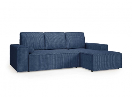 Canapé d'angle convertible avec coffre en velours cotelé bleu DONA - Angle droit